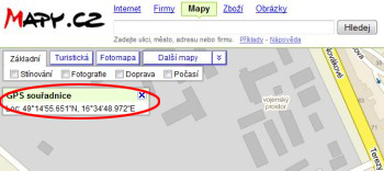 Získání družicových souřadnic z Mapy.cz